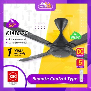 KDK K14TE-DG (56″) 3 speed Remote Control Type DC Motor Ceiling Fan - Dar Grey, 4 Metal blade K14TE DC4 Series