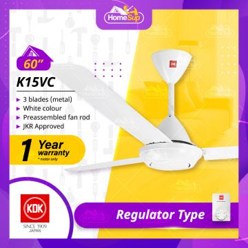 KDK Ceiling Fan K15VC with JKR approval 3 Blades Regulator Type (60″) - White