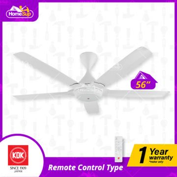 KDK K14QF-WT (56″) 3 speed Remote Control Type DC Motor Ceiling Fan - White, 5 metal blade DC5 Series