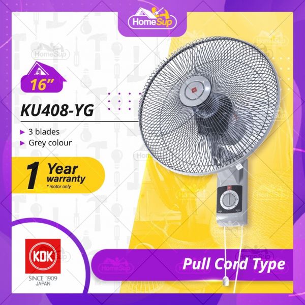 KDK Wall Fan with Pull Cord KU408 YG 3 Blades(16″) - Grey
